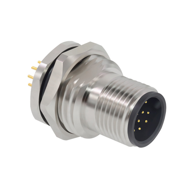 4 Pin Die Cast Screw A Code Male M12 Circular Connector Electrical Panel Front Mount PCB